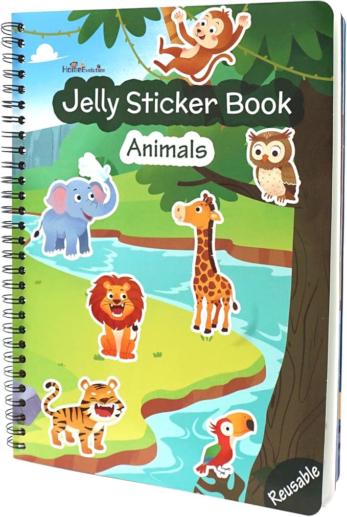 Reusable Sticker Book for Toddlers, 50 PCS Washable Jelly Stickers, 8 Play Scenes (7 Habitats) Animal Sticker Activity Book for Kids, Road Trip Travel Toys