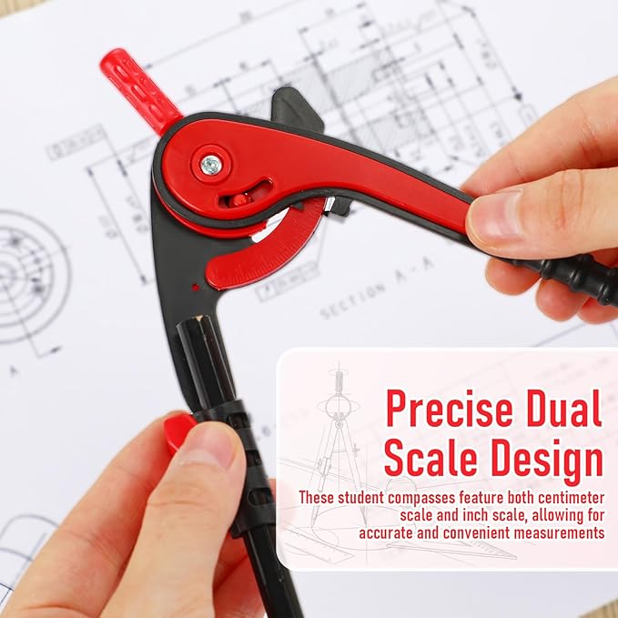 EBOOT Student Geometry Math Set, Drawing Compass and 6 Inch Clear Swing Arm Protractors 180 Degree Math Protractor(Red)