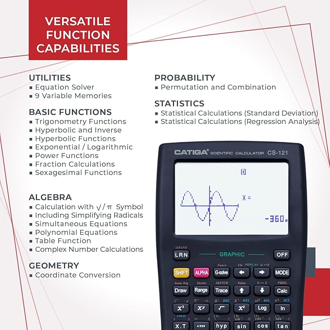 CATIGA Scientific Calculators with Graphic Functions, Graphing Calculators with Multiple Modes, Scientific Calculators for Students, High School or College Courses, 2Pack, CS-121