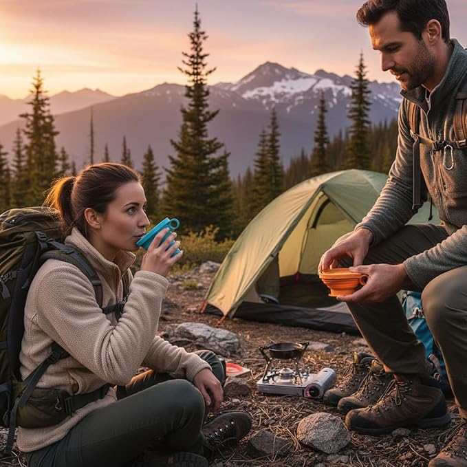 Collapsible Silicone Travel Cup Set of 2 – Foldable Camping Mug with Lids, BPA-Free Reusable Portable Drinking Cup for Hiking & Outdoor Travel, Small Collapsible Cups for Traveling, Space Saving
