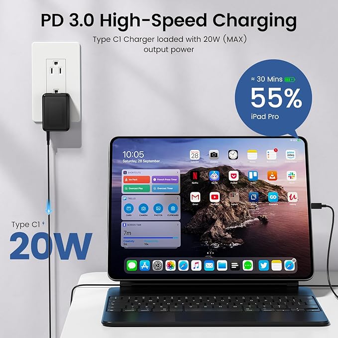 40W Flat USB C Wall Charger, 4Ports Foldable & Slim Fast Charging Blocks, Multiport Type C Cube Box Power Adapter Plug, Boxeroo USB C Charger Block Brick for iPhone Samsung Tablet (Black)
