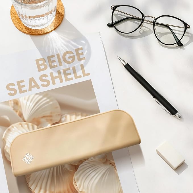 ZENO Silicone Pencil Case – Aesthetic Pencil Pouch for Women & Teens – Cute Pen Case, Beige Makeup Bag, Travel Pouch, Small Stationary Organizer – Beige Seashell