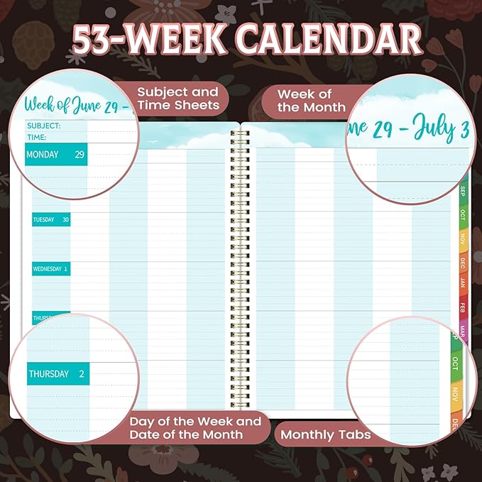 Teacher Planner 2026-2027 - Teacher Lesson Planner 2026-2027, July 2026 - June 2027, 8.5" x 11", Academic Planner for Teachers, Teacher Planner 26-27 Academic Year for School Year with Colorful Tabs and Inner Pocket - Pinecone