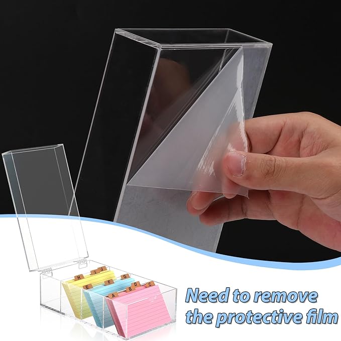 3 x 5 Inch Acrylic Index Card Holder Clear Index Card Box Note Card Organizer with 150 Ruled Lined Index Cards 30 Kraft Dividers A-Z Stickers 4 Divider for Holds 600 Cards Tabs Note Recipe Cards