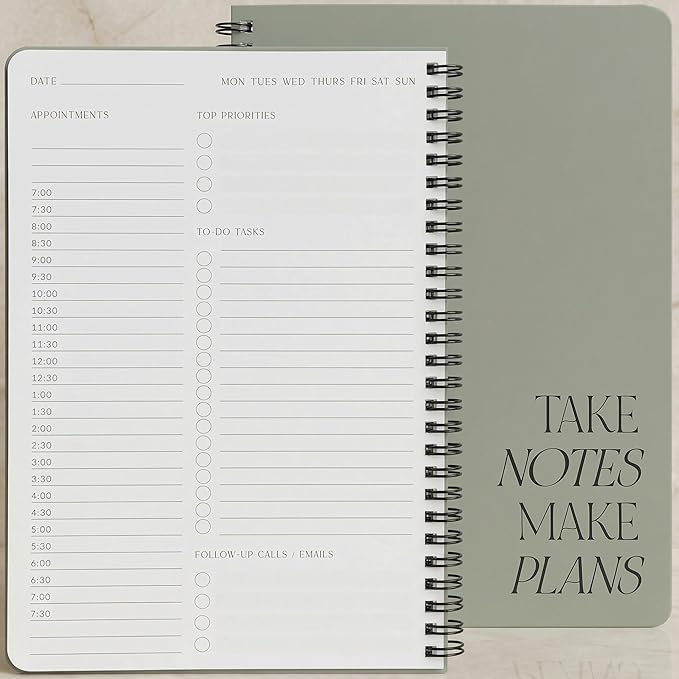 Beautiful Daily Planner And Notebook With Hourly Schedule - Aesthetic Spiral To do List Notepad to Easily Organize Your Work Tasks And Appointments - The Perfect Office Supplies For Women