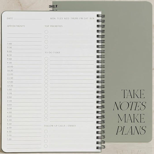 Beautiful Daily Planner And Notebook With Hourly Schedule - Aesthetic Spiral To do List Notepad to Easily Organize Your Work Tasks And Appointments - The Perfect Office Supplies For Women