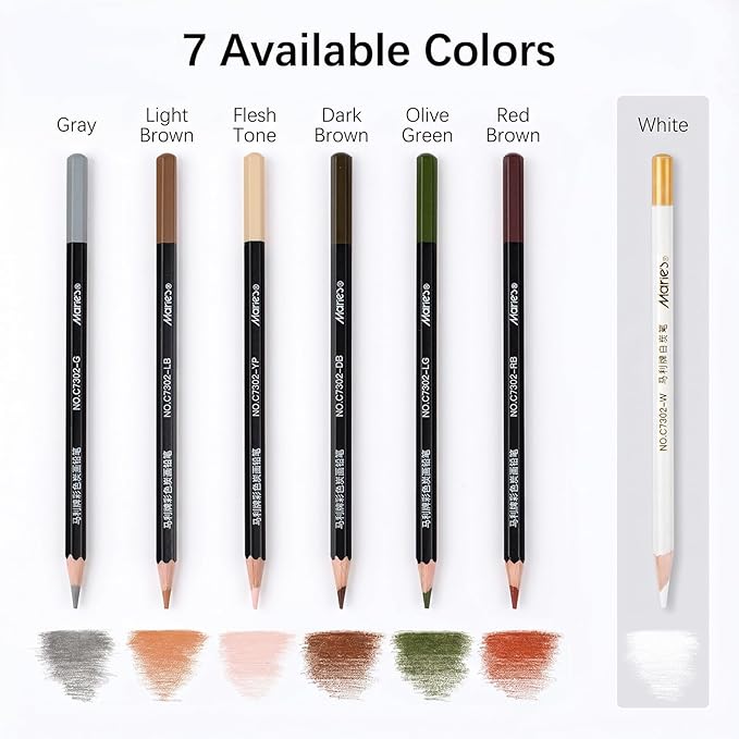 Marie's Charcoal Pencils Set,10 Pieces, Pastel Chalk Pencils for Drawing, Sketching, Coloring & Shading, Art Supplies for Adult Artists (Dark Brown)