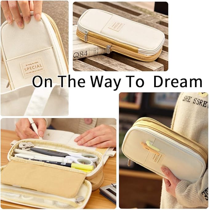 EASTHILL Big Capacity Pencil Pen Case Office College School Large Storage High Capacity Bag Pouch Holder Box Organizer Khaki