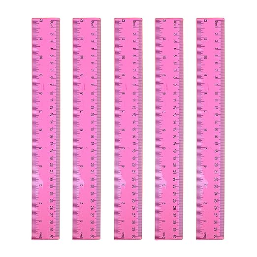 5-Piece Transparent Red Plastic Ruler Set, 12 Inch (30cm), Clear Ruler, Plastic Construction, Ideal for Artists, Designers, Architects, Engineers, Students
