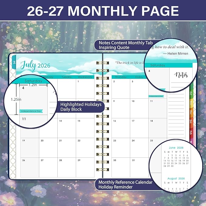 Planner 2026-2027 - Academic Planner 2026-2027 from Jul.2026 - Jun.2027, 8.5'' X 6.4'', Weekly Monthly Planners 12 Month with Colorful Tabs, Back Pocket - Forest Path