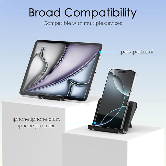 Cell Phone Stand for Desk, Foldable and Adjustable Multi-Angle Holder Dock, Universal Compatibility for Most Phone and Tablet, Portable and Sturdy Design for Office and Home (Black)