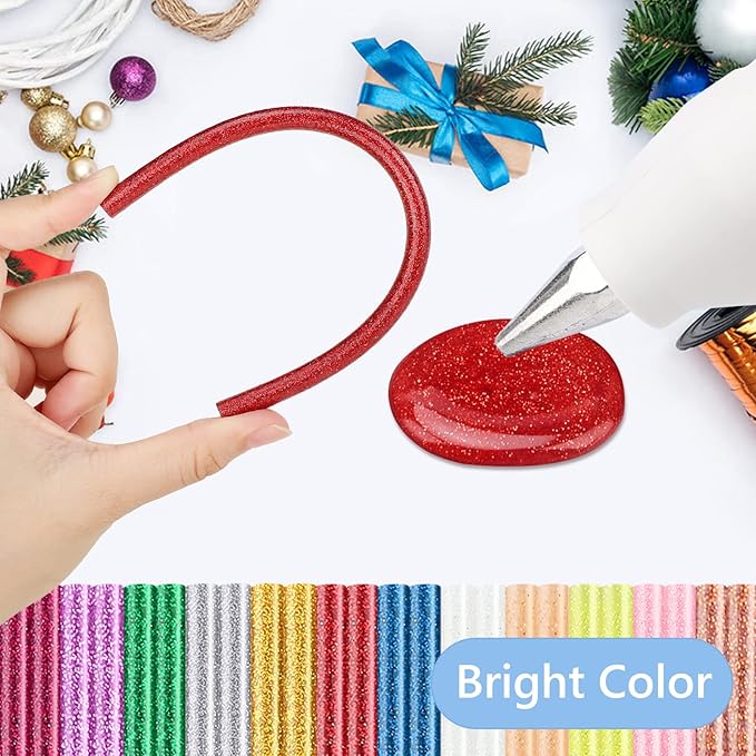 Glitter Color(12 * 2) Hot Glue Sticks, 24PCS Mini Size 0.27" Dia x 8" Long Hot Melt Glue Stick Colored, All Temperature Adhesive EVA Glue Sticks for Repairing Sealing Stamp DIY Art Craft
