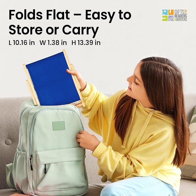 Gifts for Readers & Writers Book Stand Holders Wood Ipad Stand Blue, Stylish Wooden Book Holders for Reading Hands Free, Compact and Portable Wooden Cookbook Stands, Textbook Holder
