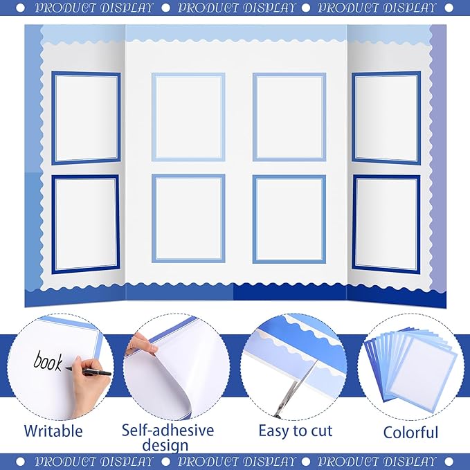 90 Pcs Science Fair Board Supplies Include 72 Trim Scalloped Bulletin Borders 18 Presentation Board Subtitles for Classroom Office Display(Blue)