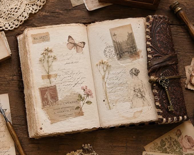 Vintage Leather Journal with Key Closure - Handmade Vintage Deckle Edge Paper - Leather Bound Journal for Women Men - Gift for Writers