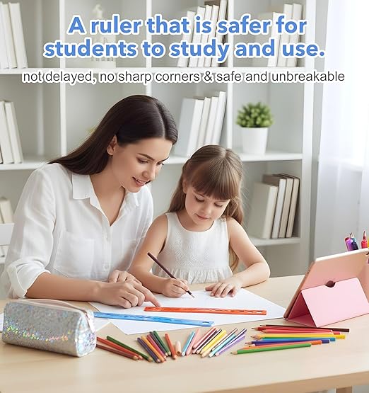3 Pcs Flexible Ruler 12 Inch, Kids Ruler for School Soft Bendy with Inches and Centimeters, Ideal for Kids & Adults School Home Office Supplies, Red Blue Green