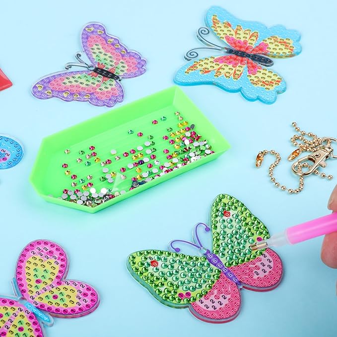 Labeol Arts and Crafts for Kids Ages 8-12 - Creat Your Own GEM Keychains-5D Diamond Art by Numbers GEM Art Kits for Kids Girls Toddler Crafts Age 6-7 6-8 10-12 (Butterfly)
