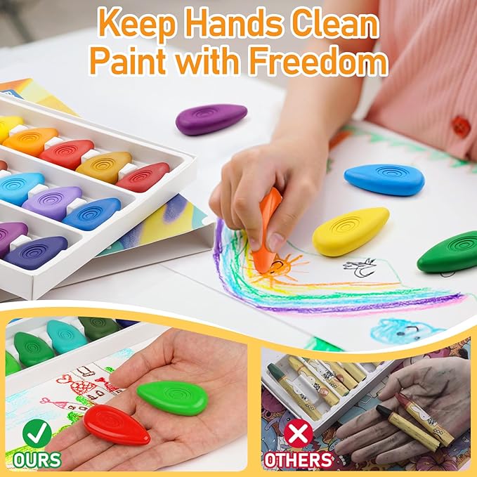 Four Candies Crayons for Kids 24 Colors, Non Toxic Washable Crayons for Toddlers 1-3, Unbreakable Easy-Grip Water-Drop Shape for Little Hands, Art Supplies for Kids Toddlers Coloring Gift