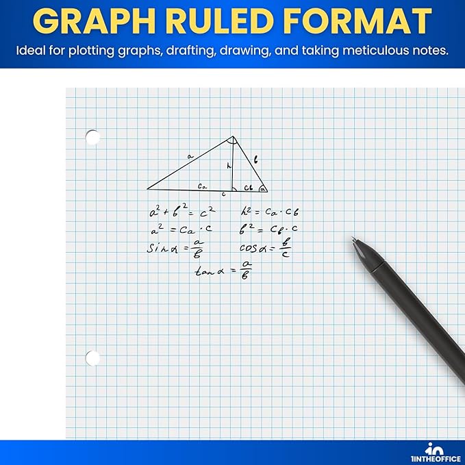 1InTheOffice Graph Paper Loose Leaf, Graph Ruled Filler Paper, 8.5 x 11, 200 Sheets/Pack, White