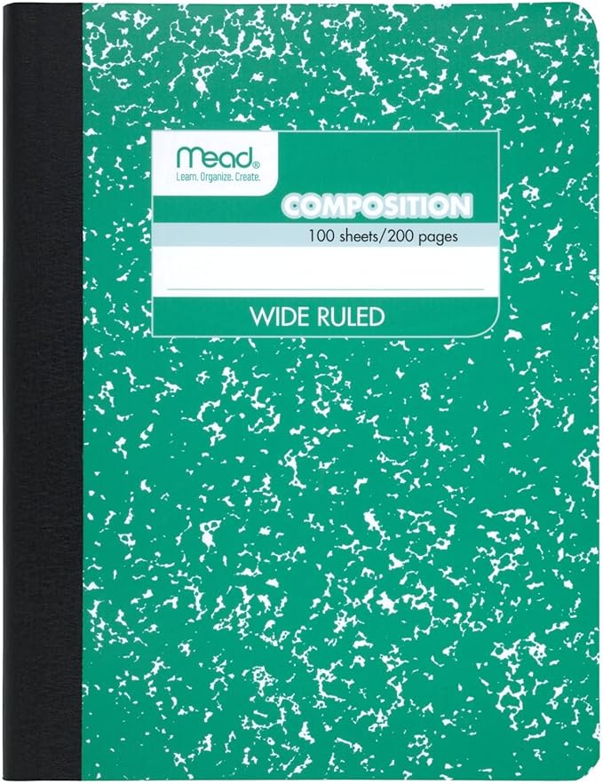 Mead Composition Notebook, Wide Ruled Paper, 7-1/2" x 9-3/4", 100 Sheets, Green Marble (09918AC5)