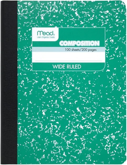 Mead Composition Notebook, Wide Ruled Paper, 7-1/2" x 9-3/4", 100 Sheets, Green Marble (09918AC5)