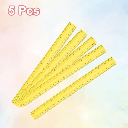 HARFINGTON 5pcs Plastic Rulers 12" (30cm) Clear Straight Ruler Measuring Tool Inches and Centimeters for Home Office Classrooms Drafting, Yellow
