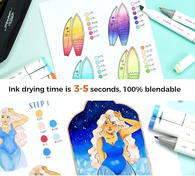 Ohuhu Double-Sided Marker Pad Art Sketchbook Bleedproof - 7"x10" Large Paper Size - 90 lb/150 gsm Smooth Drawing Paper - 60 Sheets/120 Pages - Spiral Bound Sketching Book for Alcohol Markers