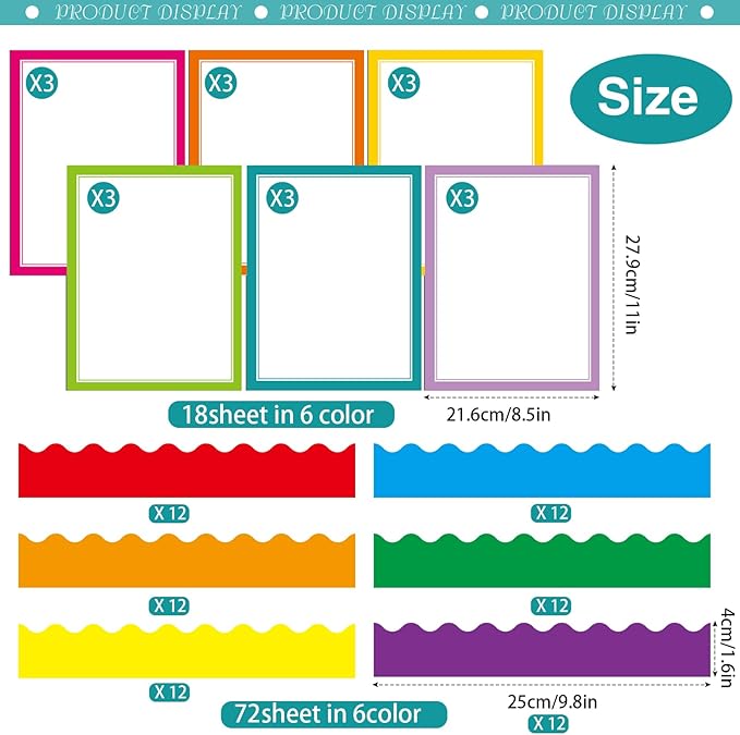 90 Pcs Science Fair Board Supplies Include 72 Trim Scalloped Bulletin Borders 18 Presentation Board Subtitles for Classroom Office Display(Neon)