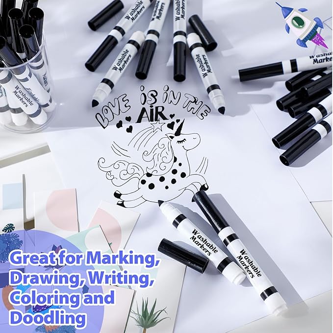 240 Pcs Black Washable Markers Bulk Broad Line Markers Set Classic Broad Tip Washable Drawing Pens for Kids, Teachers, Students, Party Favors, School Supplies, Donations