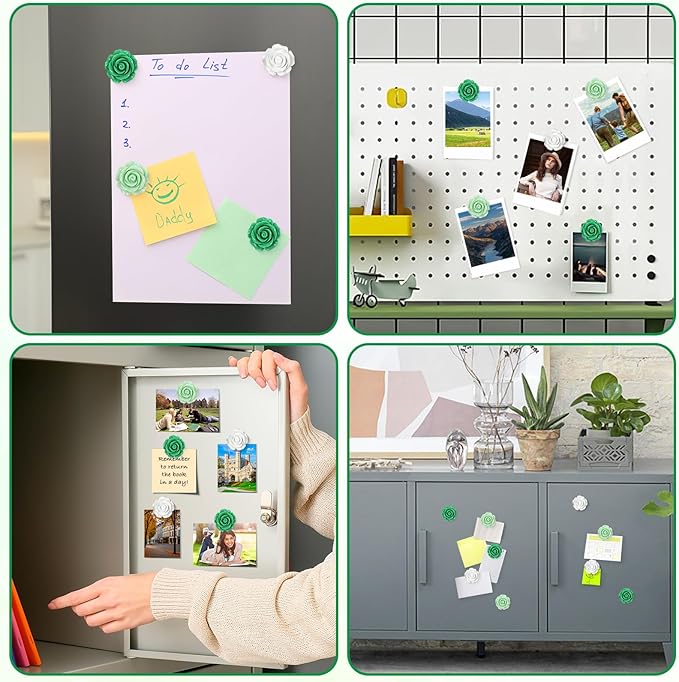 20 Pcs Rose Fridge Magnets, 1.1 Inch Cute Flower Fridge Magnets, 3D Colorful Refrigerator Decorative Magnet for Whiteboard Locker Cabinet (Green-3 Colors-Rose)