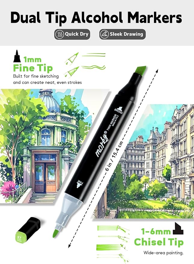 Brled 204 Colors Alcohol Markers with Free App, Chisel & Fine Tip Alcohol-Based Marker Set for Adults, Dual Tip Artist Markers for Drawing, Coloring Illustration, Painting and Great Gift Idea