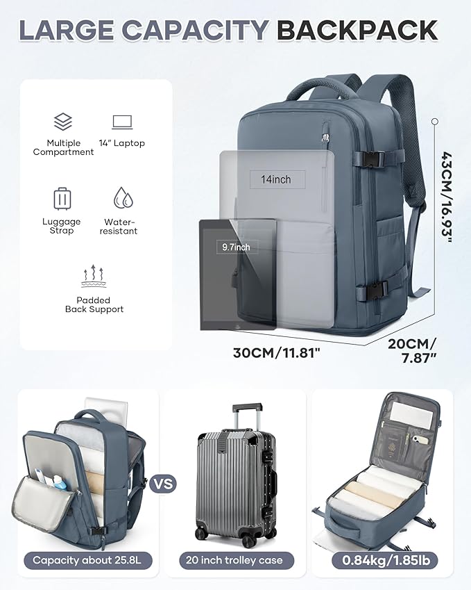 WONHOX Large Travel Backpack Carry on Flight Approved Laptop Work Business Backpack for Women Men Mochila de Viaje