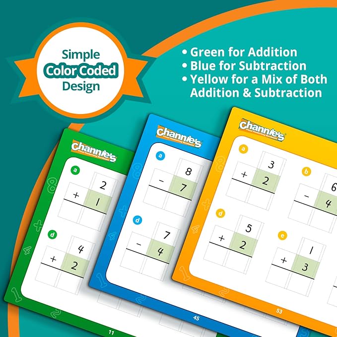 Channie’s One Card a Day Single Digit Addition and Subtraction Flash Cards, 34 Dry Erase Pre K - 1st Grade Math Flashcards for Kids, 312 Problems, Fun & Easy to Follow