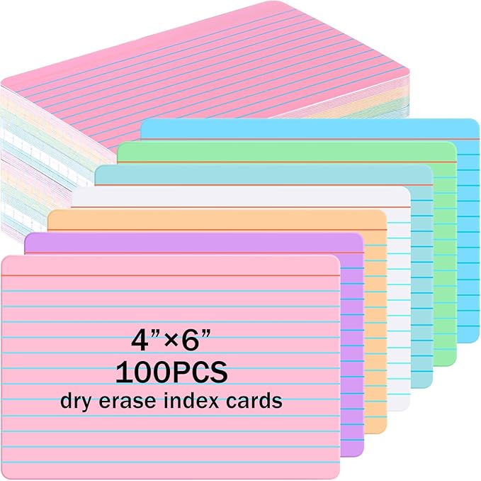 Harloon 100 Pcs Dry Erase Index Cards 4 x 6 Inch Laminated Reusable Dry Erase Note Cards Sheets for Office Home Housework to Do List (Ruled Candy Color)