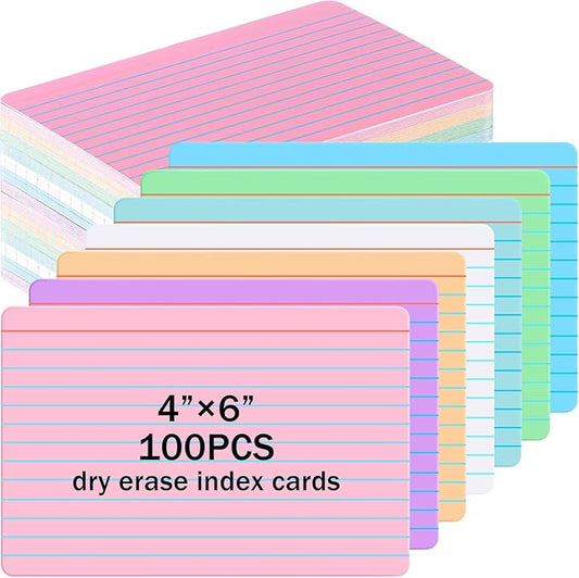 Harloon 100 Pcs Dry Erase Index Cards 4 x 6 Inch Laminated Reusable Dry Erase Note Cards Sheets for Office Home Housework to Do List (Ruled Candy Color)