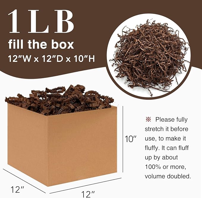 1LB Crinkle Cut Paper Shred Filler for Gift Box Bag and Basket On Holidays(Dark Brown)