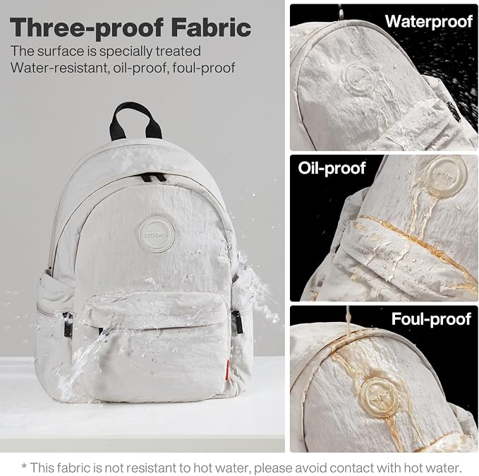 mixi 15 Inch Casual Travel Daypack, Lightweight Laptop Backpack, Light Gray | Ultra Light Backpack, Fits 14in Laptop, Water/Oil/Stain Resistant, Anti-Theft Pocket&Luggage Strap for College Work Hiking