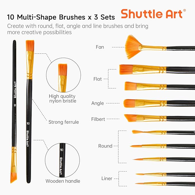 Shuttle Art 69 Pack Painting Kit for Adults and Couples, Sip and Paint for Date Night & Crafts, with 2 Packs 15-Color Acrylic Paint, 3 Wooden Easels, Canvas, Brushes & Palettes
