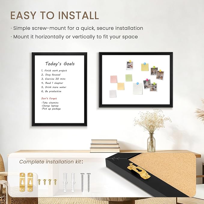 White Board for Wall, 36" x 24" Magnetic Dry Erase Board, Decorative Wooden Frame Large Whiteboard, Wall Mounted, Aesthetic Writing Board for Home, Office, School - Black