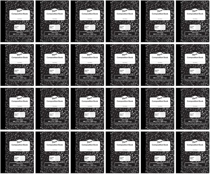 Pacon Quadrille Ruled Black Marble Composition Notebook, 1.5" Grid Ruled on Both Sides, 7.5" x 9.75", 100 Sheets (200 Pages)/Book, Class Pack of 24 Composition Books