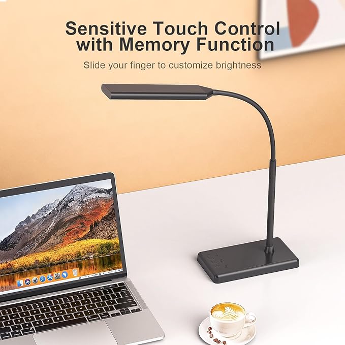 LED Desk Lamp for Office Home, Wireless Charger Desk Lamp with Dimmable, 12W Eye-Caring Desk Light, 600LM Reading Light for Desk, 5 Color Modes 6 Brightness Levels Lamp for Study, Workbench