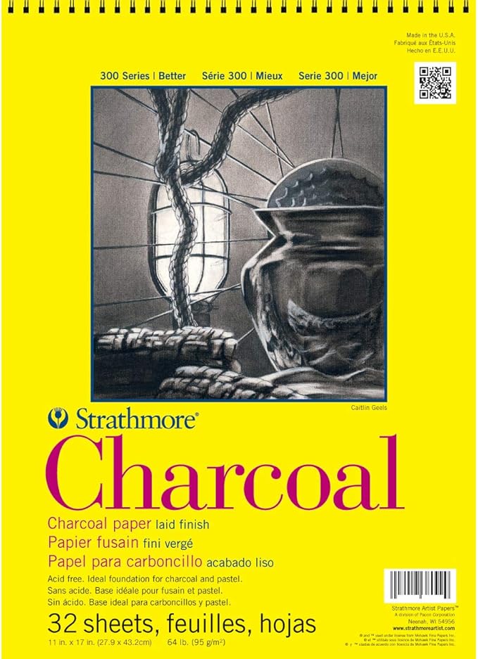 Strathmore 300 Series Charcoal Paper Pad, Top Wire Bound, 11x17 inches, 32 Sheets (64lb/95g) - Artist Paper for Adults and Students - Charcoal and Pastel
