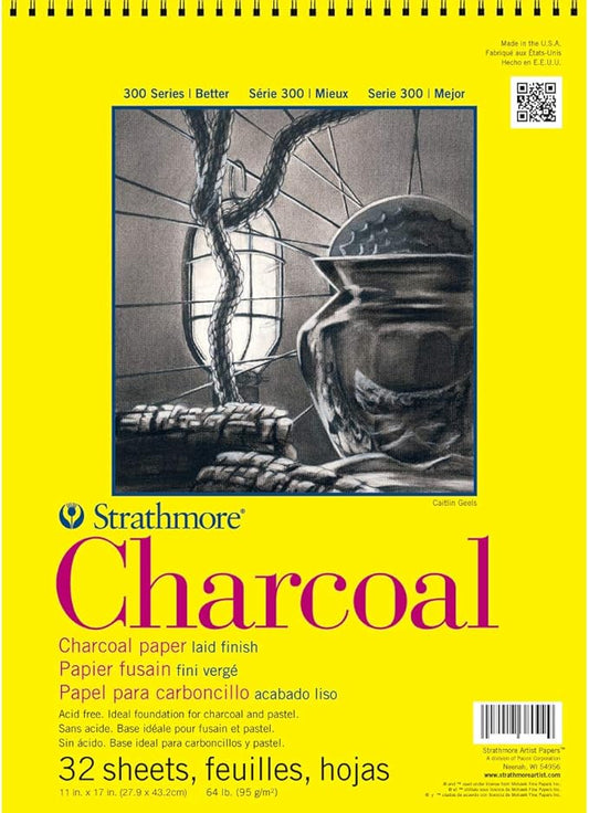 Strathmore 300 Series Charcoal Paper Pad, Top Wire Bound, 11x17 inches, 32 Sheets (64lb/95g) - Artist Paper for Adults and Students - Charcoal and Pastel