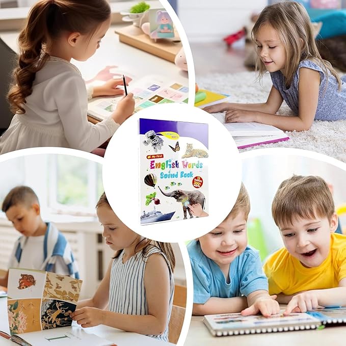 English Words Sound Book Toy, English Learning Talking Book, 300+ Words, 13 Themes, Press to Learn Phonics, Interactive Educational Books for 3 Year Olds