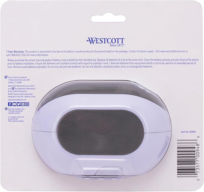 Westcott iPoint Dash Battery Pencil Sharpener, White