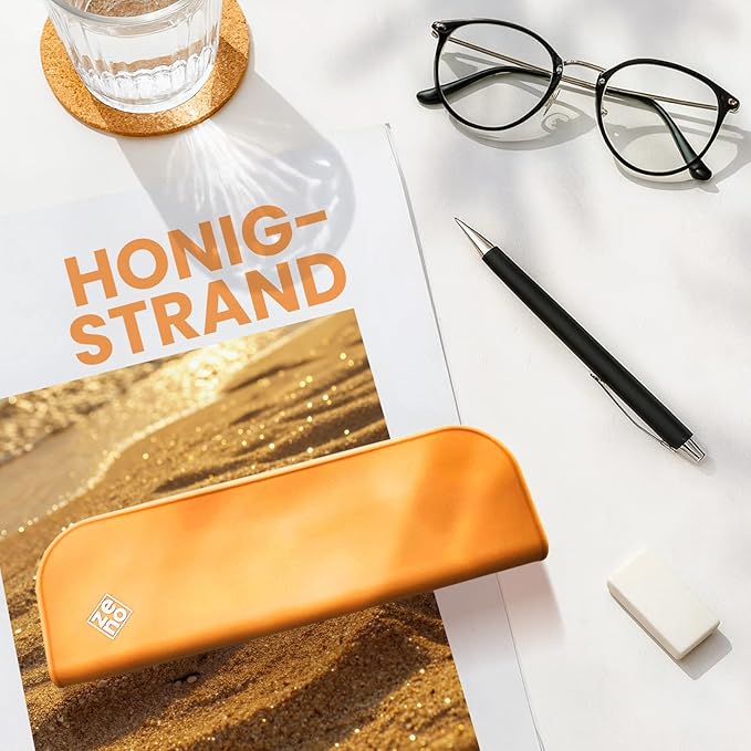 ZENO Silicone Pencil Case – Aesthetic Pencil Pouch for Women & Teens – Cute Pen Case, Yellow Makeup Bag, Travel Pouch, Small Stationary Organizer, Pencil Box – Honey Beach