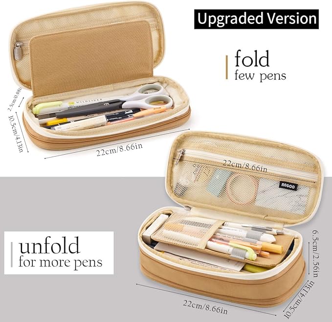EASTHILL Big Capacity Pencil Pen Case Office College School Large Storage High Capacity Bag Pouch Holder Box Organizer Khaki