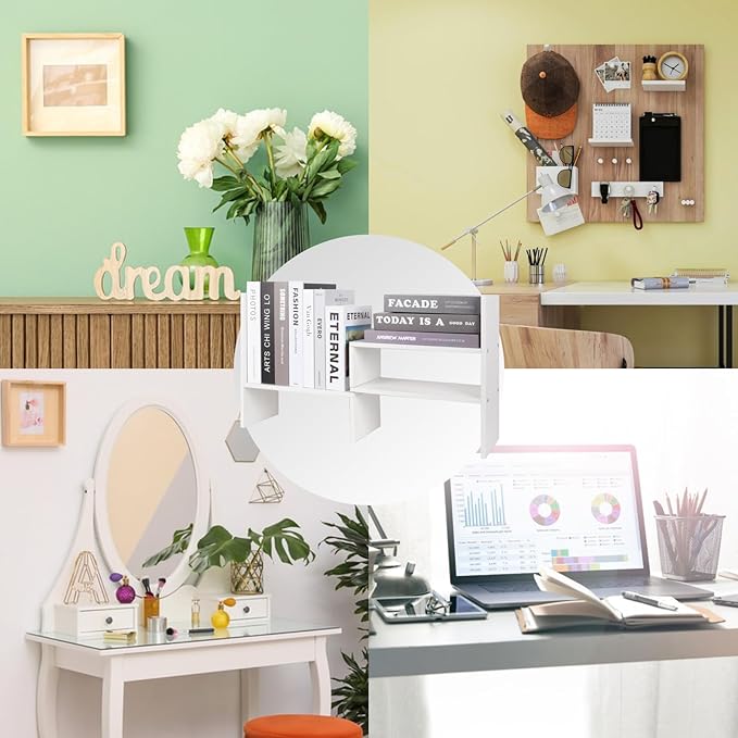 ShellKingdom Desk Shelf Organizer, Desktop Shelves, Adjustable Desktop Corner Shelf, Bookshelf Storage Rack and Cubicle Decor for Desk, Tabletop, School, Office, Dorm Desk Organizer - White