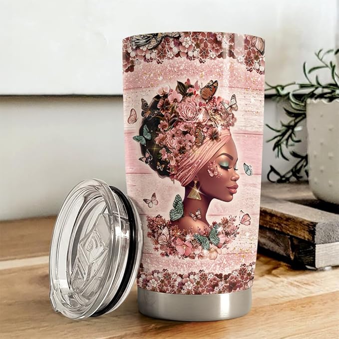 Black Woman Tumbler 20oz Stainless Steel Insulated Coffee Travel Cup Tumblers Gifts for Women Girls on Birthday Christmas
