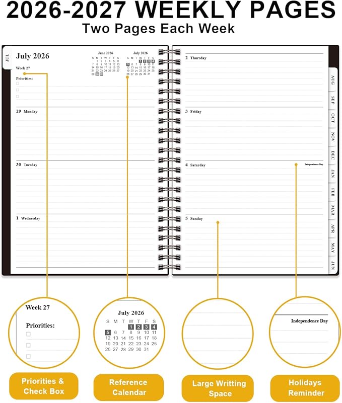 Academic Planner 2026-2027 - Weekly & Monthly Planner from July 2026 to June 2027, Agenda 2026 2027 with Inner Pocket, Elastic Band, 6.4" x 8.5", Black